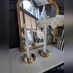 Set of 2 Vintage Brass Lotus Flower Candle Holders Elegant Home Decor 4.5"